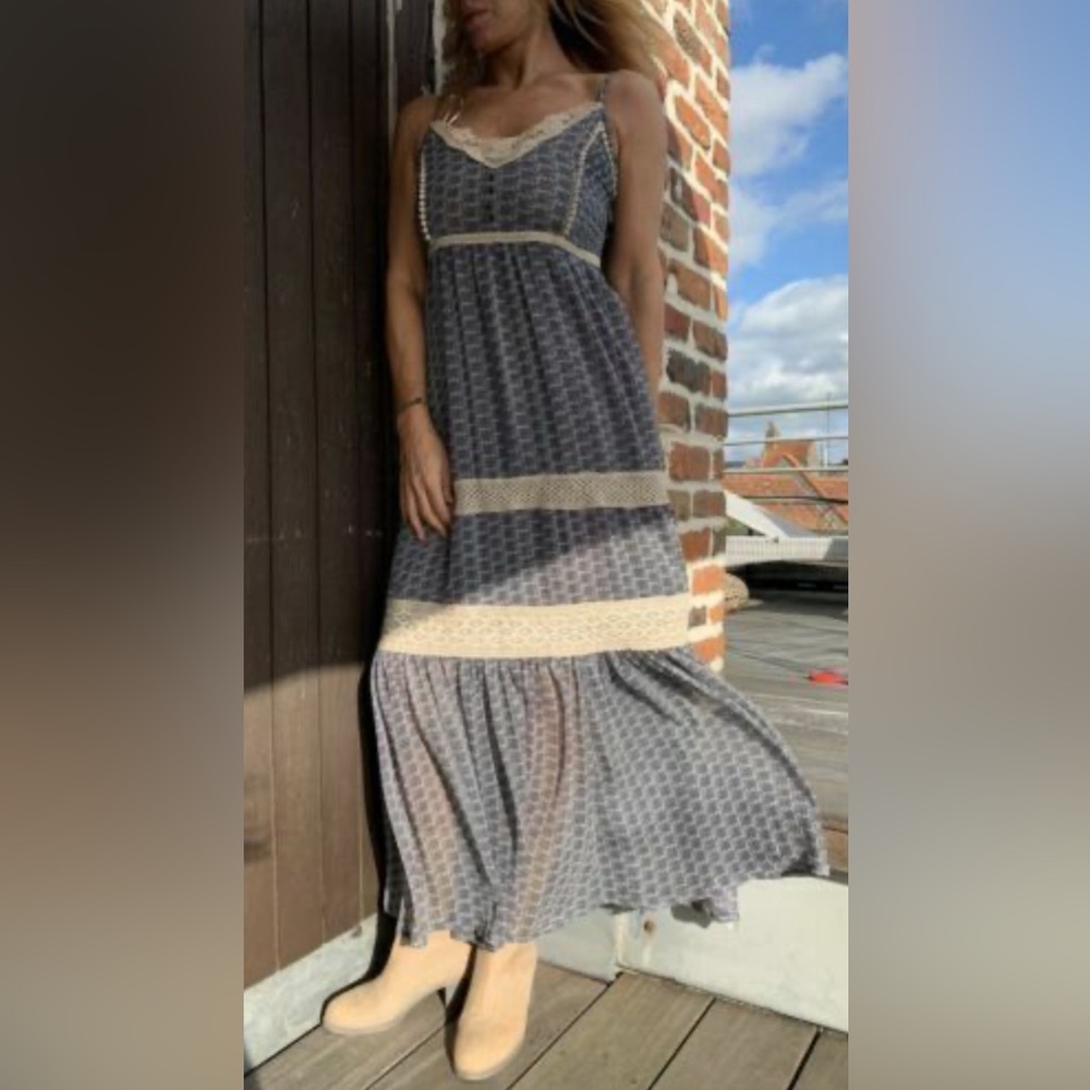 Pepe Jeans Blue and Cream Maxi Dress